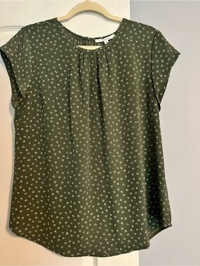 fun 2 fun Olive Green Short Sleeve Dot-Print Blouse